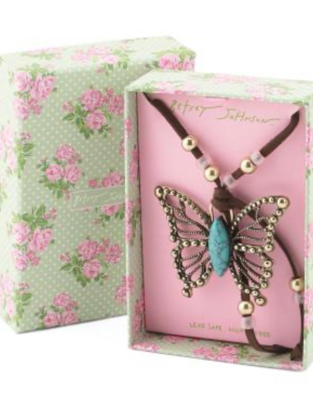 Betsey Johnson Butterfly Necklace with Turquoise and Pink Accents